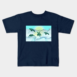 Sea turtles swimming family Kids T-Shirt